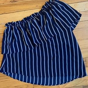 BP One Shoulder Blue Striped Shirt